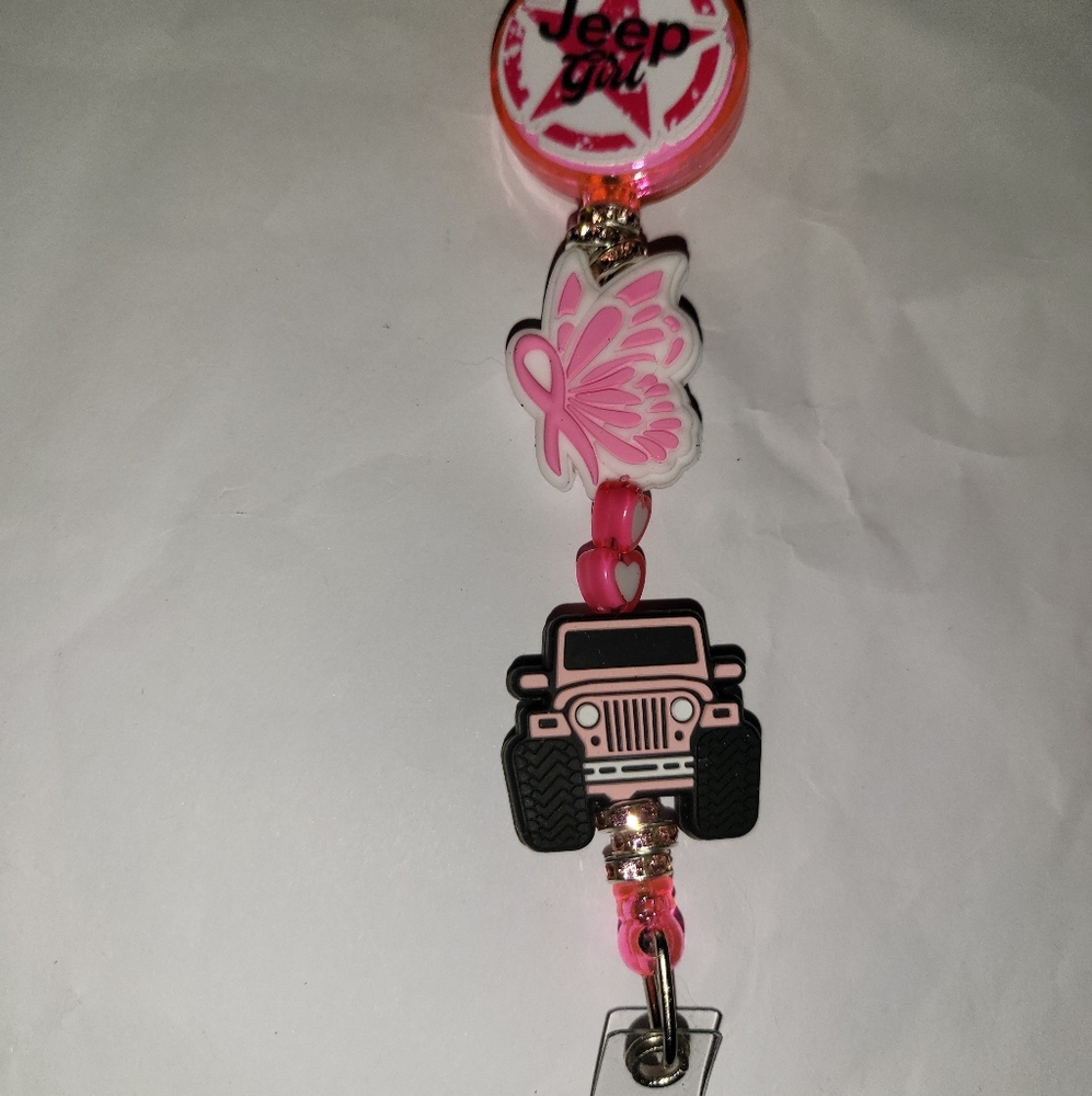 Handmade breast cancer j33p badge holders